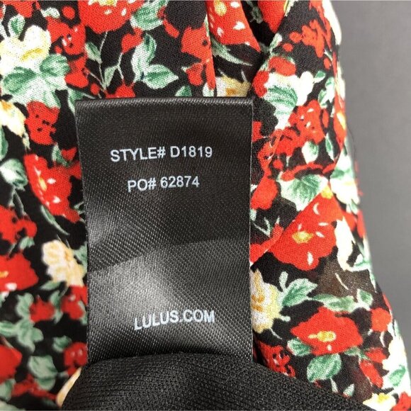 Lulus Boho Floral Faux Wrap Dress S Black/Red Flutter Sleeve Party Date Night - Picture 6 of 9
